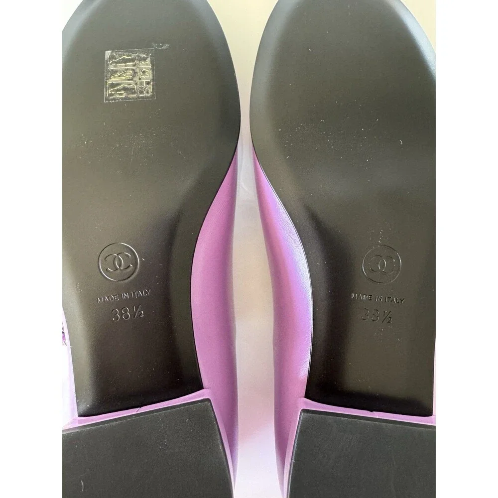 CHANEL Purple and Black T-Strap Leather Flats